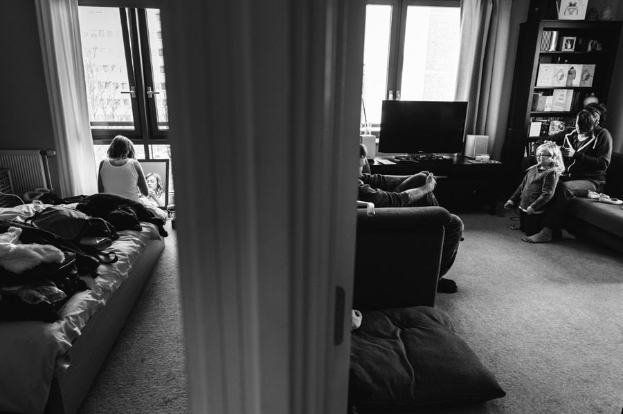 family getting ready for a wedding at islington town hall