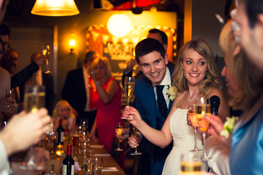 Bride and Groom toasting their wedding guests at their the Artisan of Clerkenwell wedding