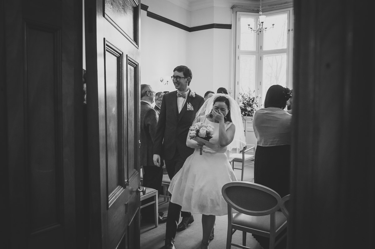 Newly weds exiting the ceremony room at Croydon Registry office