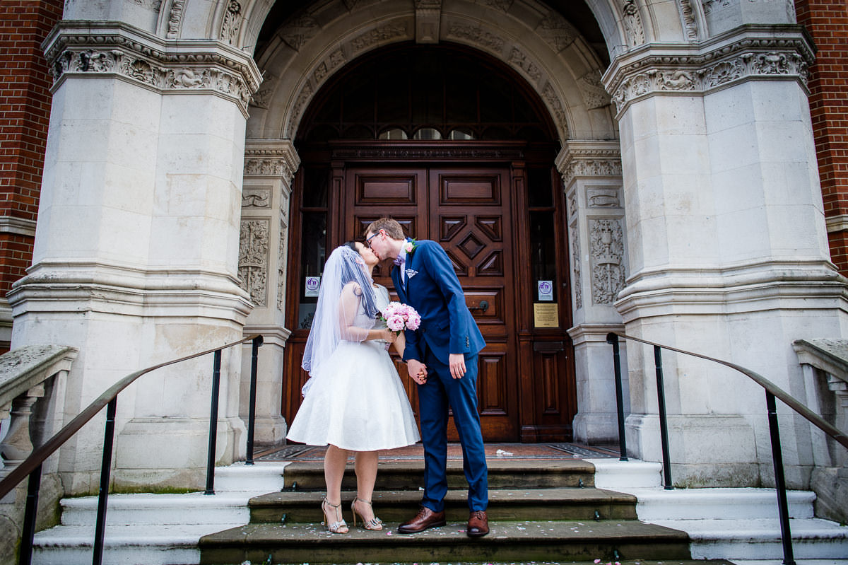 Bride and Groom at Croydon Registry office for their wedding