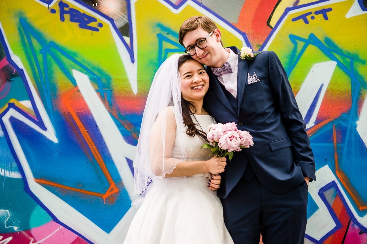 Portrait of newly weds after their Surrey wedding