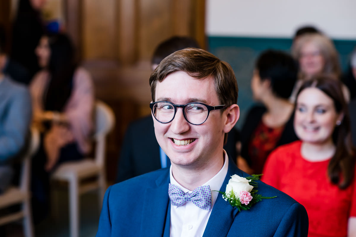 Croydon Registry Office Spring Wedding groom smiling