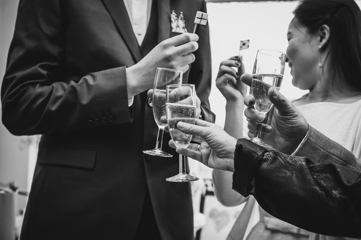 Champagne for the bride and groom at their surrey garden wedding
