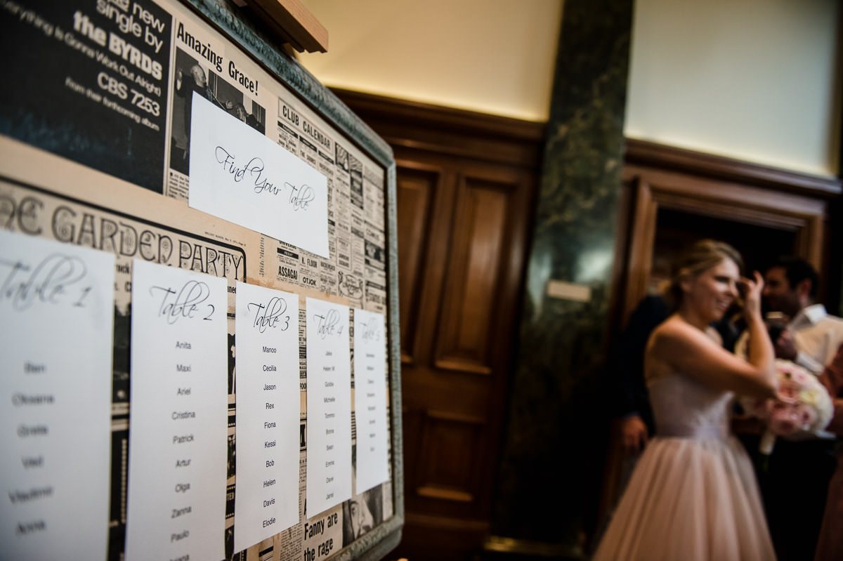 Town Hall Hotel wedding view of the seating plan