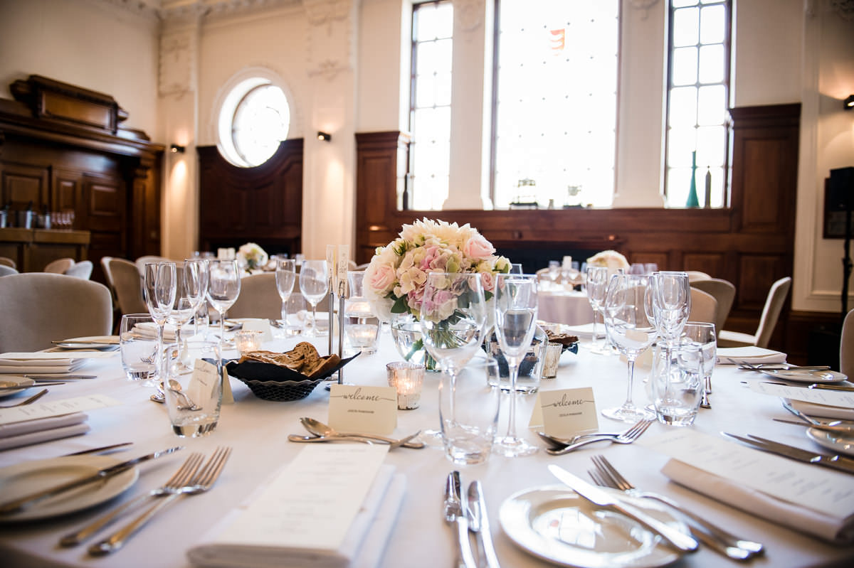 Town Hall Hotel wedding table decorated for wedding
