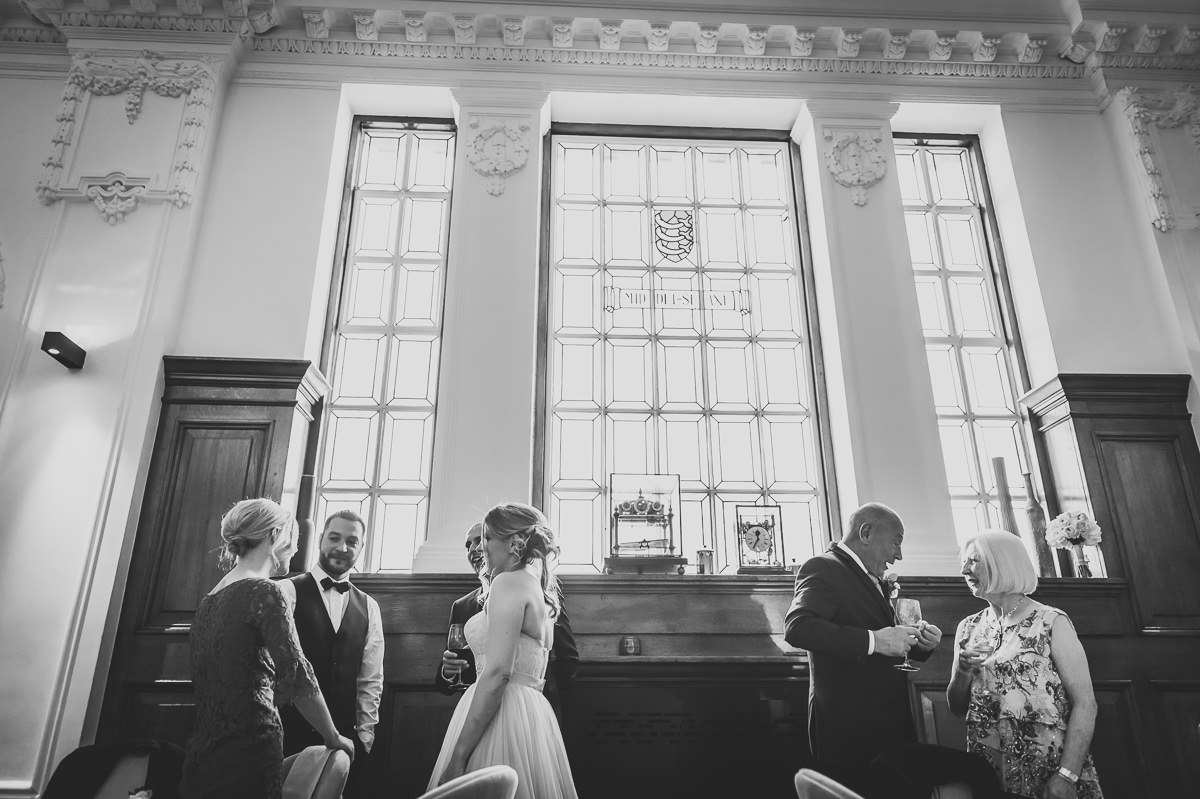 Wedding guests chatting