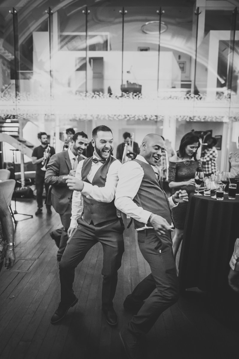 Town Hall Hotel wedding best man and brides brother dancing