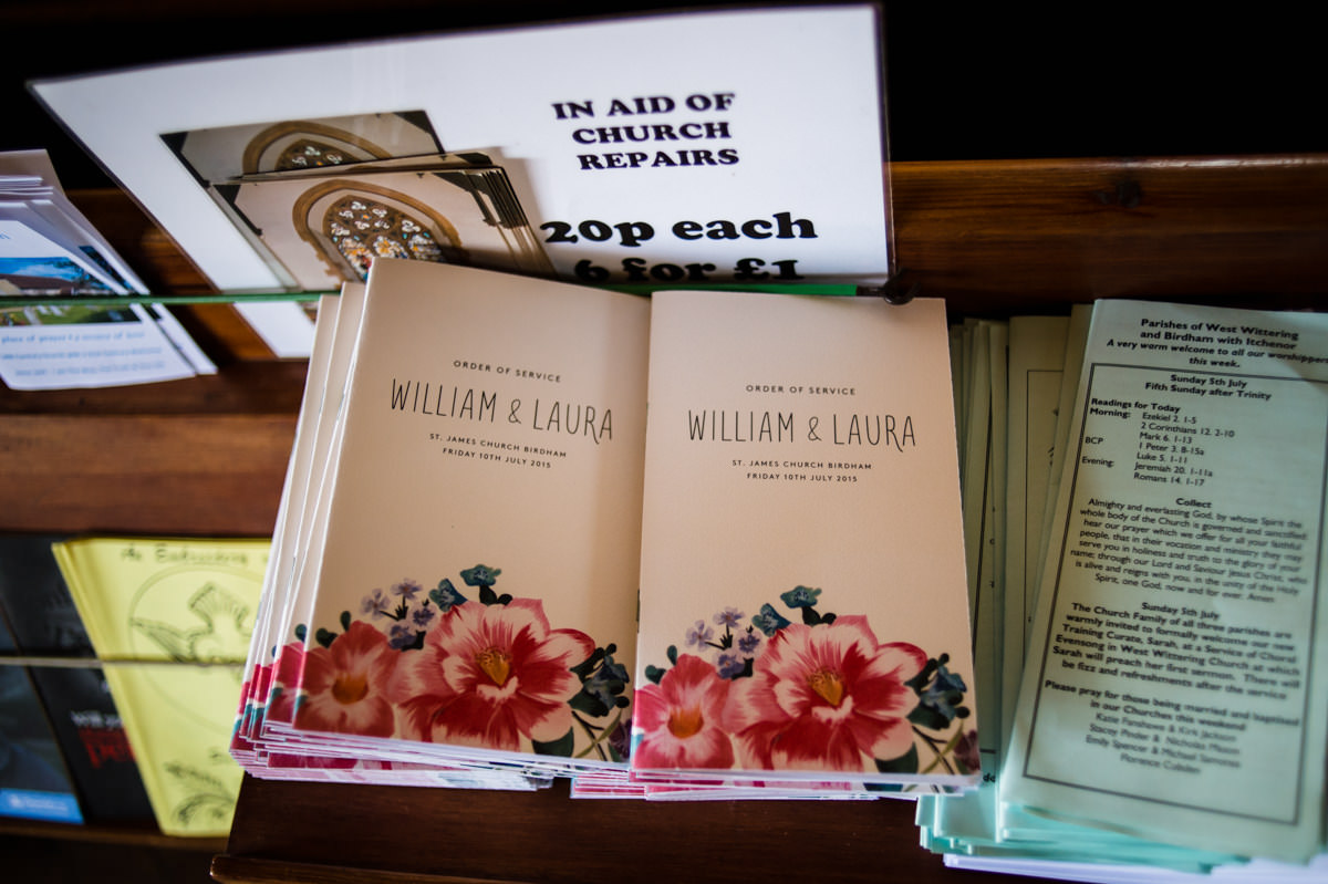 orders of service for William & Laura's wedding
