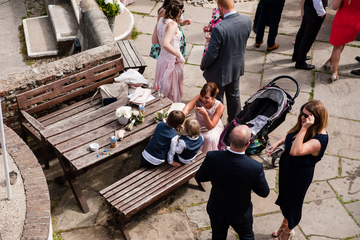 Guests mingling at wedding reception