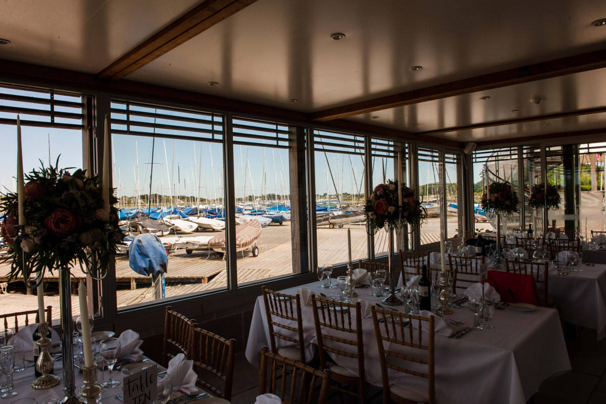 View from dining room at Itchenor Sailing Club wedding 