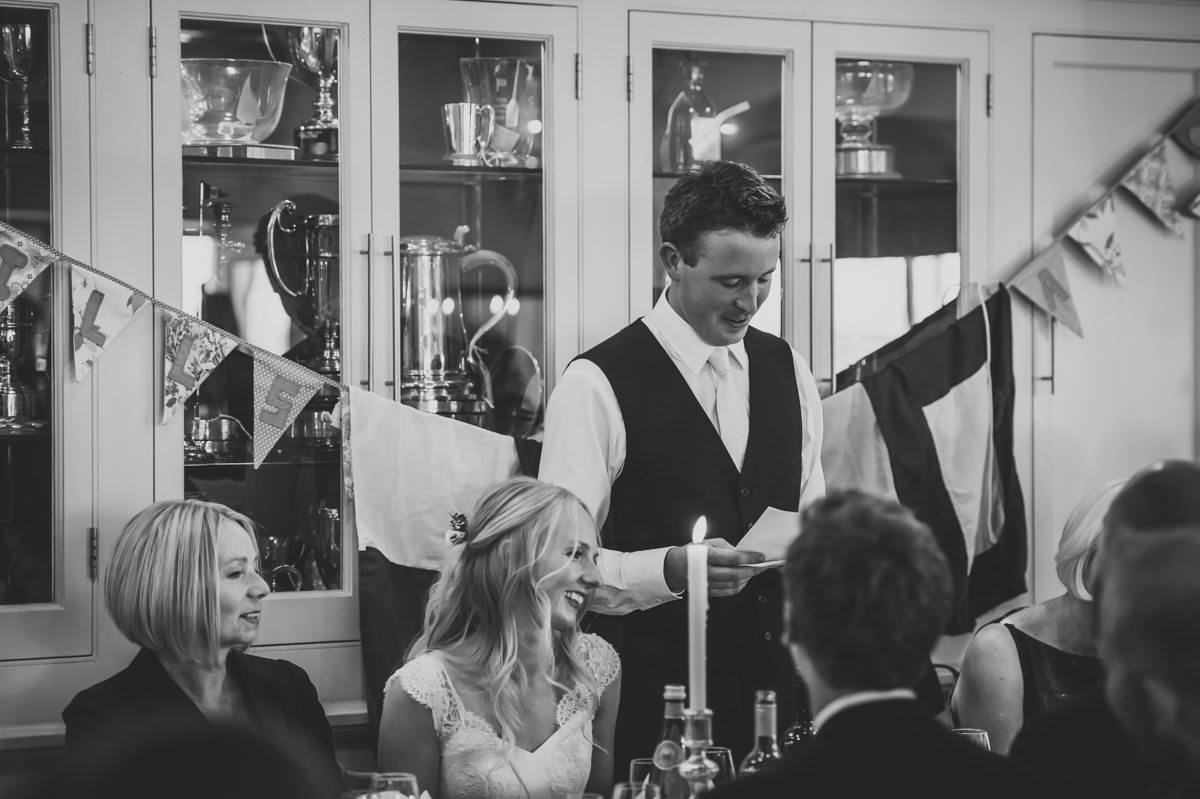 Groom making his wedding speech at Itchenor Sailing Club wedding