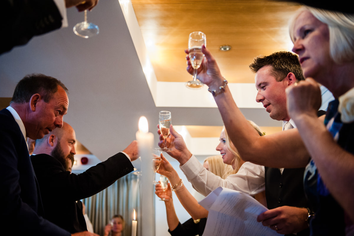 Champagne toast at Itchenor Sailing Club wedding