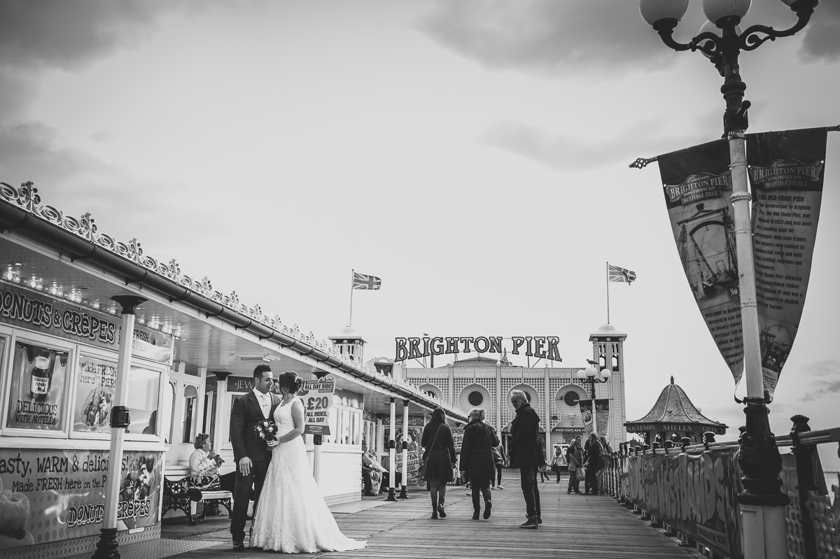 Newly weds on Brighton Pier
