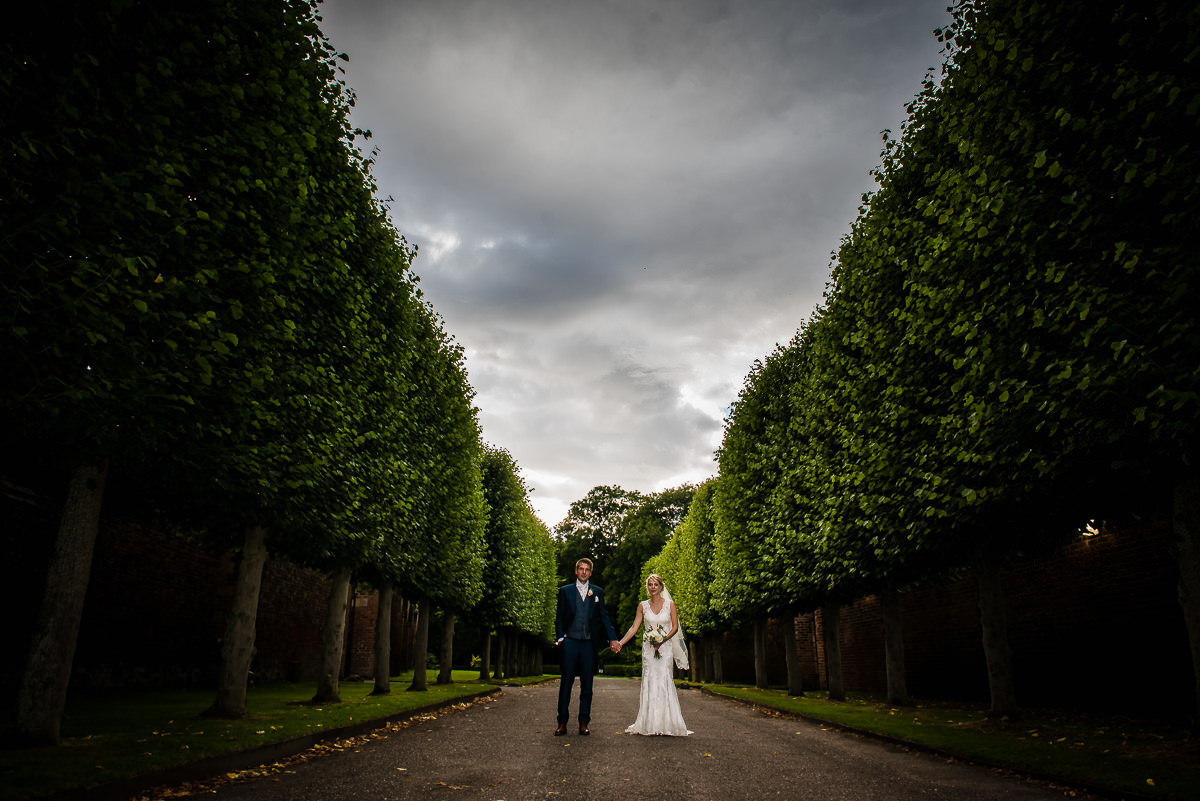 Bride and Groom in the gardens of Arley Hall, Cheshire