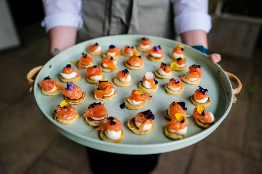 Canape details at a wedding in Hampton Court House